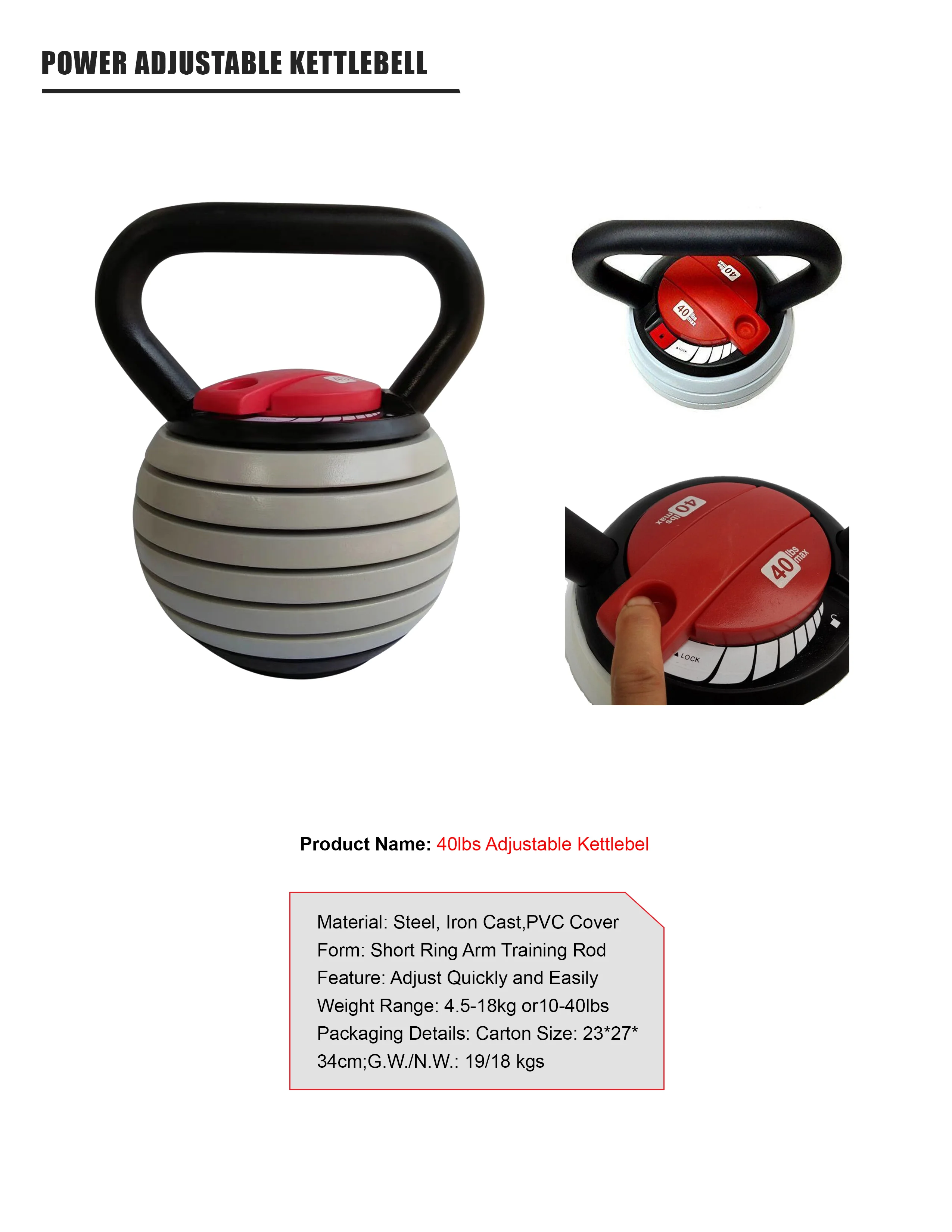 40lbs Adjustable Kettlebell